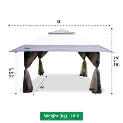 Luxury Pop-Up Gazebo Tent 13x13 ft with Netting & Wheeled STO-N-Go Bag | Beige & Coffee