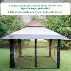 Luxury Pop-Up Gazebo Tent 13x13 ft with Netting & Wheeled STO-N-Go Bag | Beige & Coffee
