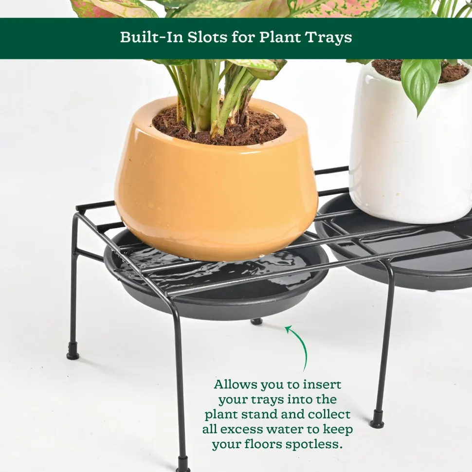 Metal Plant Stands with Drip-tray Holder - set of 4