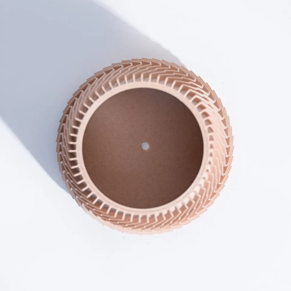 Ridged Waves Wooden Pot