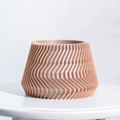 Ridged Waves Wooden Pot
