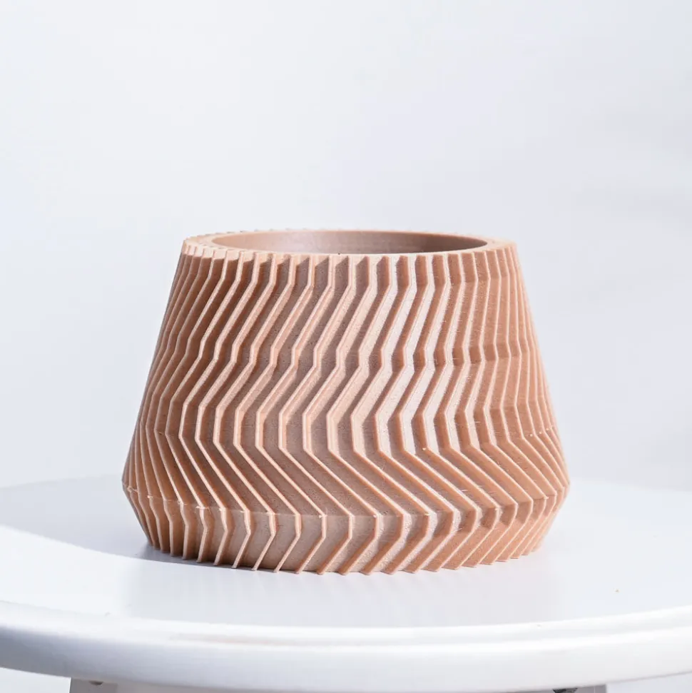 Ridged Waves Wooden Pot