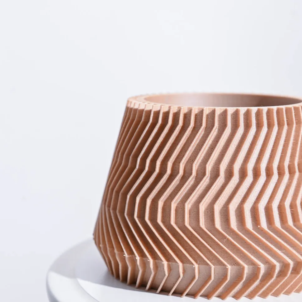 Ridged Waves Wooden Pot