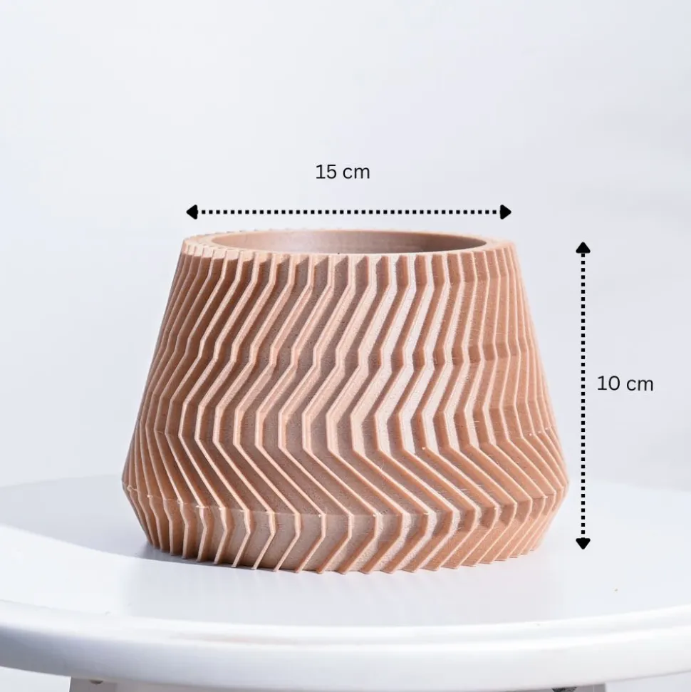 Ridged Waves Wooden Pot